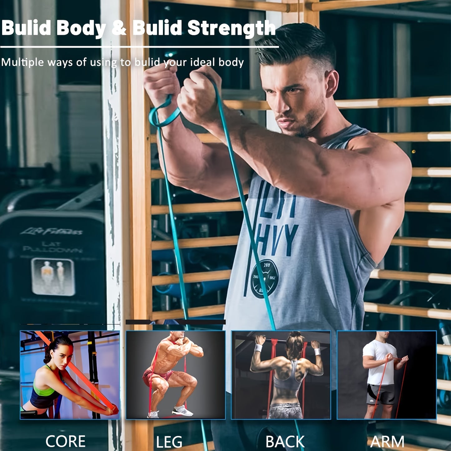 5-230 pound stackable resistance strap, pull up strap, exercise strap, suitable for exercise, pull up assist strap, medium tension level, made of TPE, suitable for men and women, used for body extension and muscle training. G